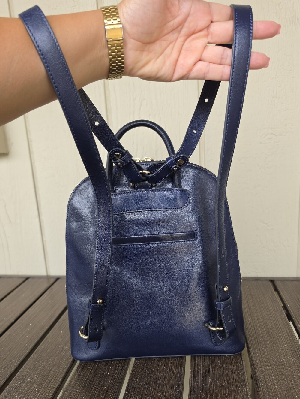 Brahmin Rosemary Deep Navy Leather Backpack with Top Handle - Picture 4 of 10